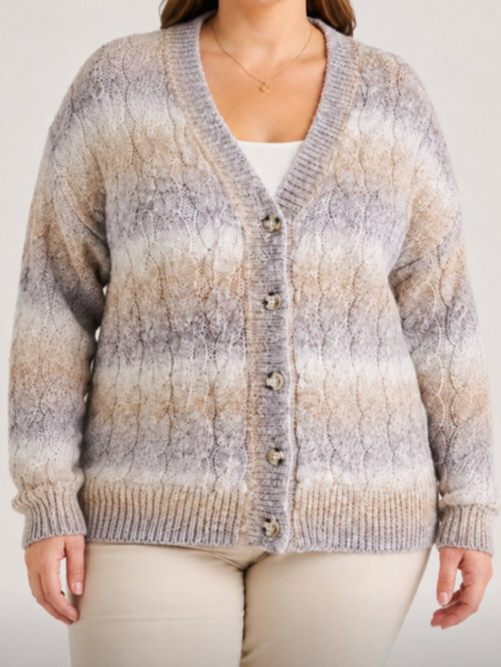 Ava & Viv Plus Size Cable Knit Ombré Cardigan Sweater 2X